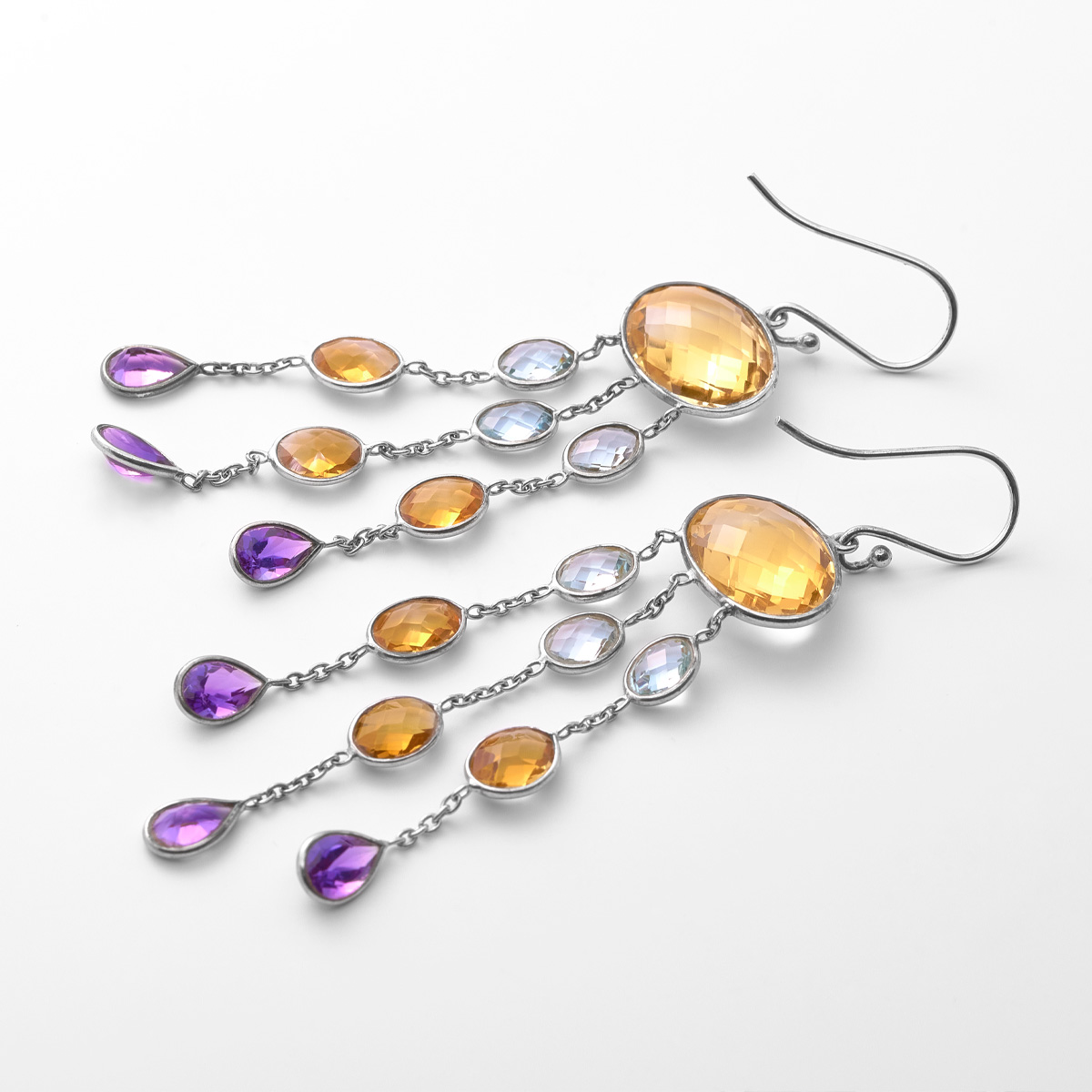 Boucles d'oreilles citrine, topaze, amethyste argent Niagara